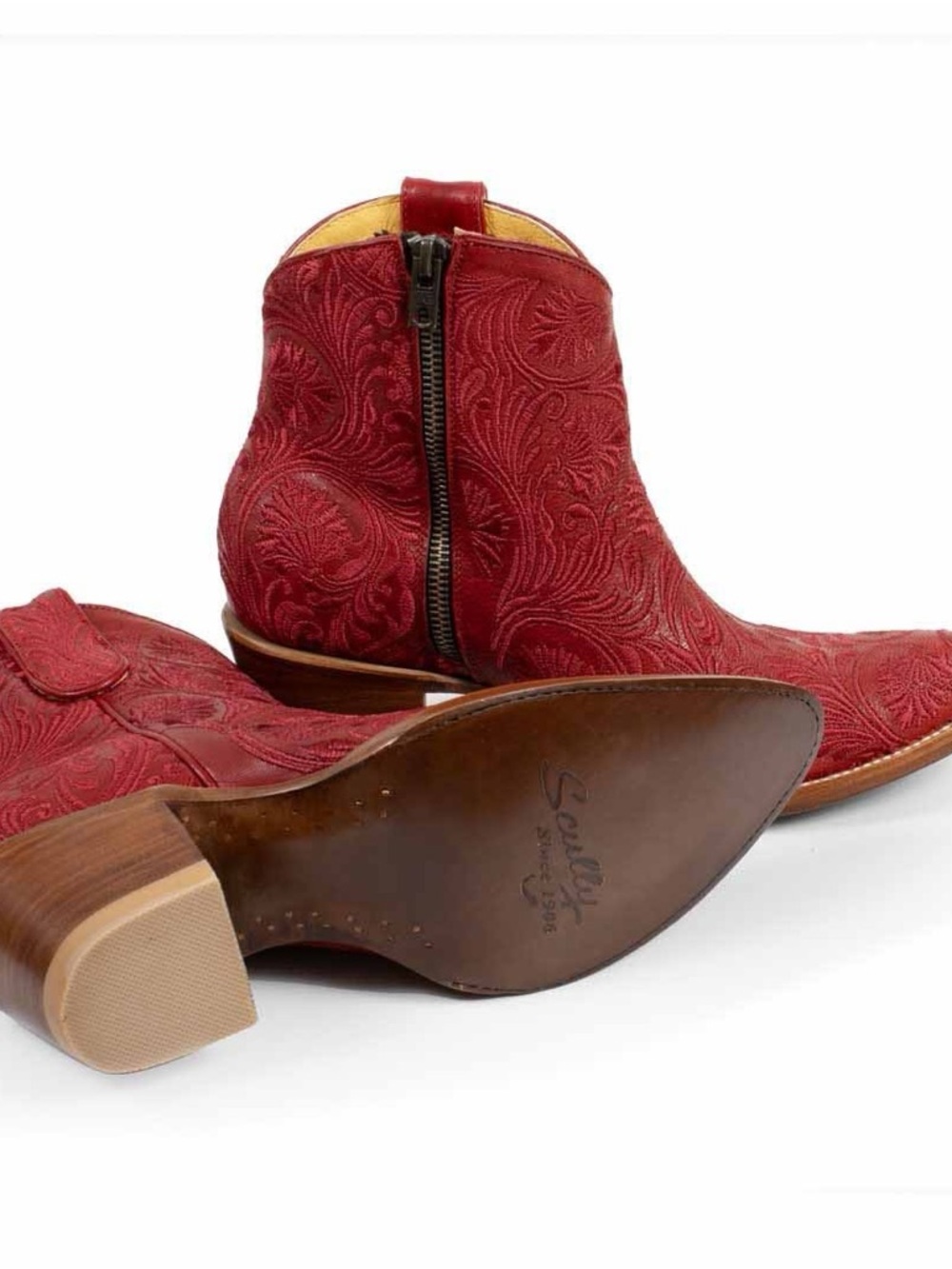Scully Azulado Red Embroidered Leather Ankle Cowgirl Booties